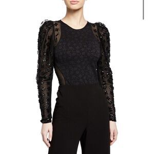 NWT! Opening Ceremony Black Sequin Puff Sleeve Bodysuit $250 Small S
